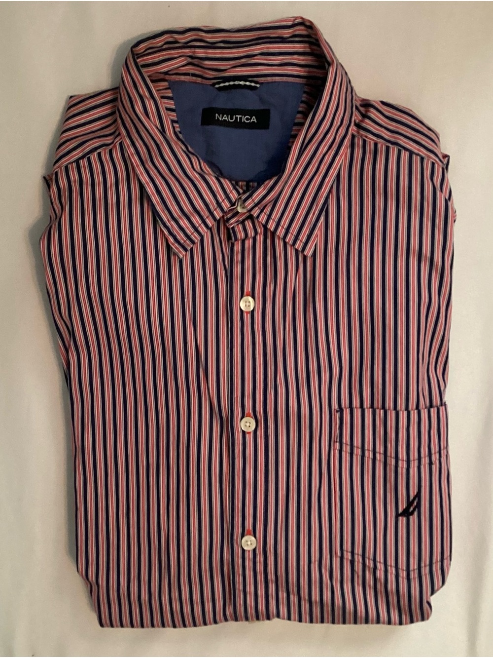 NAUTICA Red White Blue Striped Men’s 100% Cotton Shirt Size XL